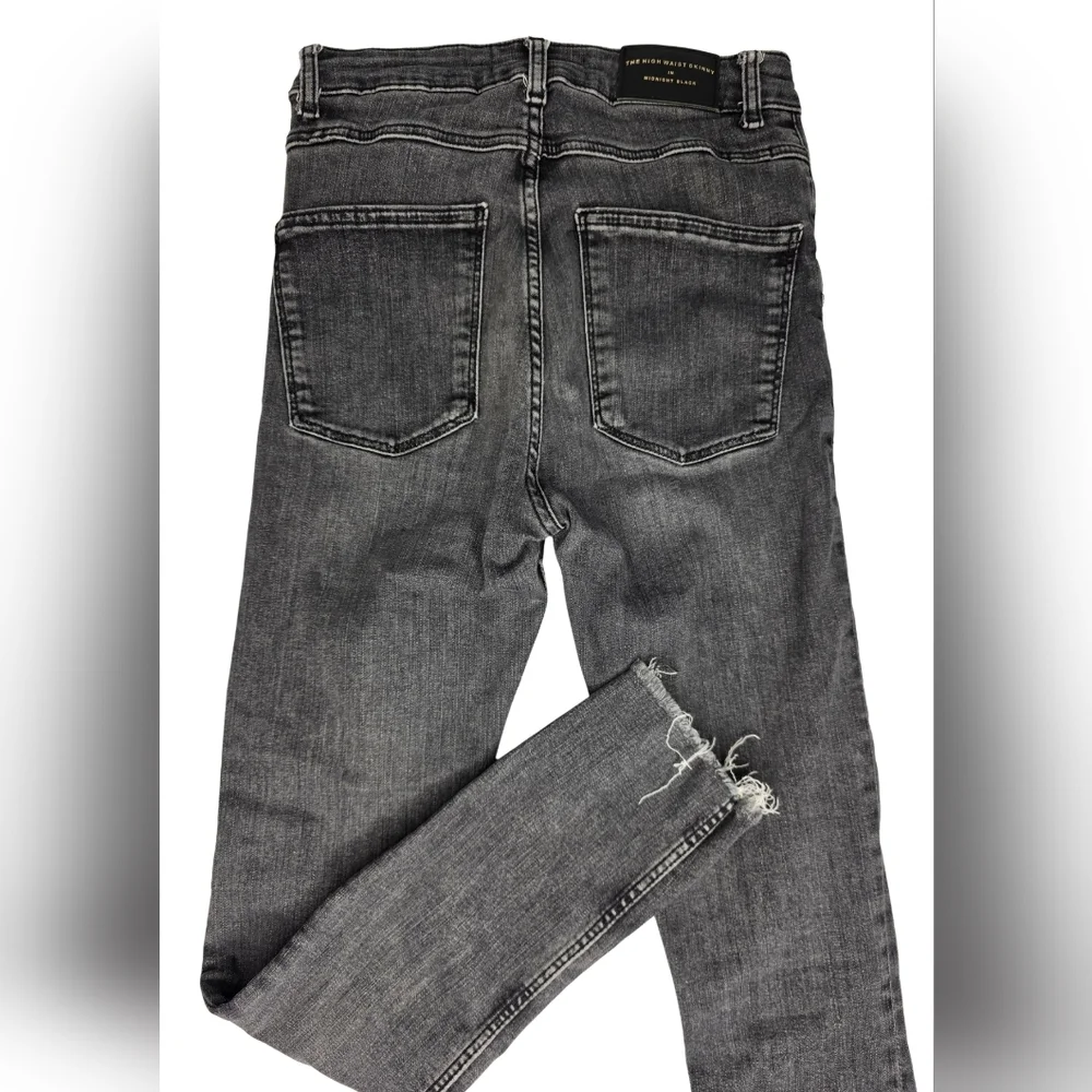 Zara The High Waist Skinny In Midnight Black Jeans Size 2 Raw Hem 1311-BV